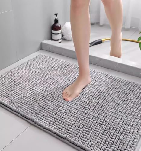 LEZUAN Badematte aus Chenille, Weich Badteppich, rutschfest Badvorleger, Absorbent Badezimmerteppich, Flauschig & Waschbar(Grau,40 x 60 cm)