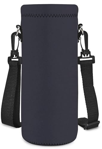 Mibbxea 1 000 ml vattenflaska bärväska, axelväska för flaskor, neopren flaskkylare med bärrem för män kvinnor cykling, vandring, gym, löpning, promenader, Mörkgrå, Praktisk