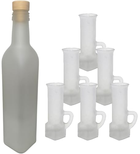 Set da liquore bottiglia e 6 bicchieri in vetro satinato bianco per il freezer safe limoncello vodka elegante e professionale made in Italy