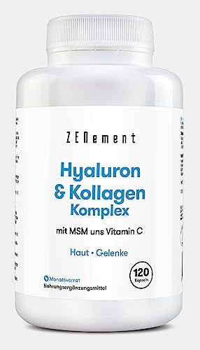 Hyaluronic Acid & Collagen with Biotin, Zinc, Selenium, Vitamins C & E - 150 Capsules - for Skin, Joints and Bones - 1000 mg Collagen + 200 mg Hyaluronic Acid per Serving - Zenement