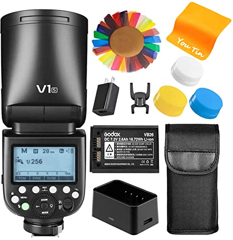 Godox V1-S TTL On-Camera Round Camera Flash 2.4G 1/8000 HSS 76Ws Speedlite with 2600mAh Li-ion Battery Compatible for Sony Camera