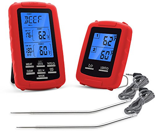 DollaTek Termómetro Digital inalámbrico para Carnes Unidad de medición de Temperatura de los Alimentos monitoreada remotamente y Receptor Remoto BBQ, Parrilla, Cocina de Cocina, horneado,etc.
