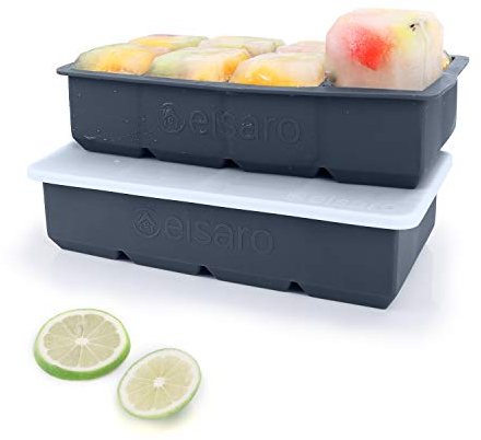 Ice Cube Trays Silicone with Lids, Large Square Easy Release Flexible BPA Free Ice Cube Moulds for Baby Food, Whiskey, Cocktails, Set of 2, Grey