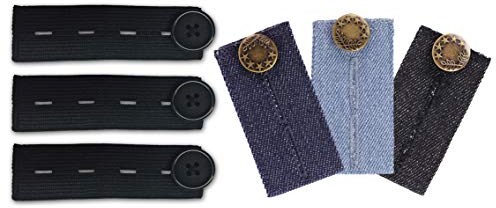 mama band Hosenerweiterungs Set - Elastische Hosenbunderweiterung für die Schwangerschaft - 6er Pack in verschiedenen Jeans-Waschungen und Schwarz