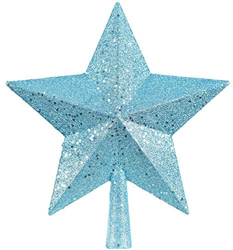 Artiflr Weihnachtsbaumspitze mit Glitzerstern, 25,4 cm, glitzernd, für Innenbereich, Heimdekoration (blau)