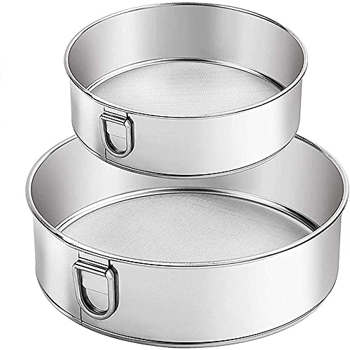 2 Pezzi Setaccio per Farina, Setaccio da Cucina a Maglia Fine, Acciaio Inossidabile Setaccio Farina, Setaccio Tondo Acciaio Inossidabile Portatile con Gancio, per Cuocere Decorare Torte, Pasticcini