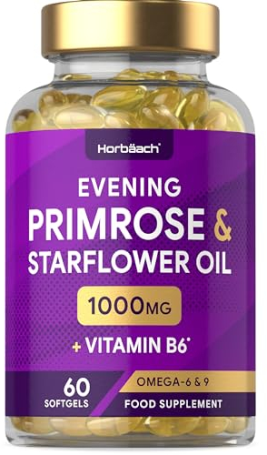 Evening Primrose and Starflower Oil Capsules 1000mg | with Vitamin B6 | 60 Softgels | Rich Source of Omega 6 GLA & 9 Oleic Fatty Acids | by Horbaach