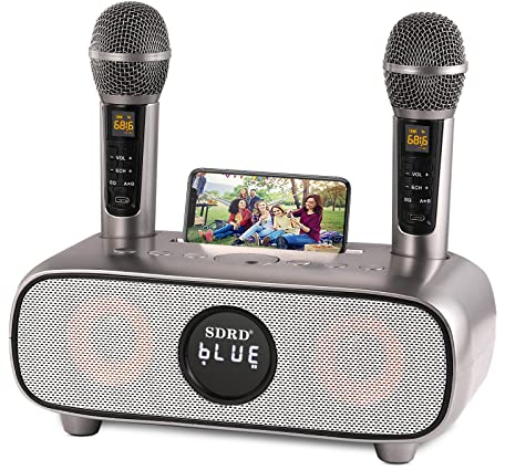 Cassa Bluetooth Karaoke,karaoke con2 UHF- Microfoni Wireless professional,Karaoke Professionale Completo,Supporto AUX/USB/TF,Ideale per Karaoke Domestico,Feste Canore