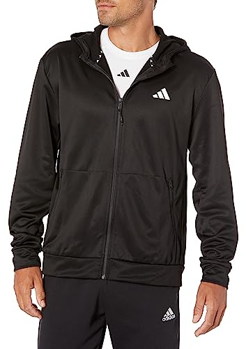 adidas Men's Training Essentials Seasonal Woven Full-Zip Jacket, Black/White, Medium