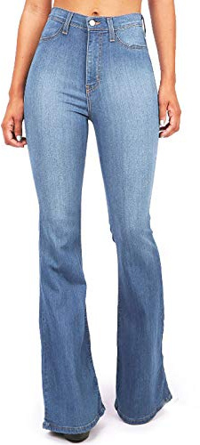 LOIJMK Pantaloni a zampa da donna, slim a percussione, alla moda, jeans a vita alta, in denim, eleganti, elasticizzati, skinny, casual, da donna, basic