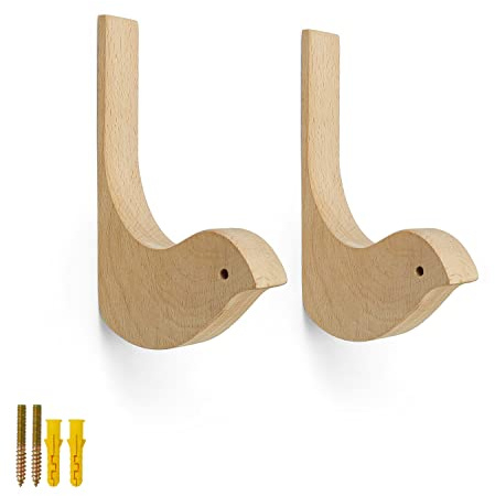 LNSYSNS 2 Piezas Gancho Pared Madera Pájaro, Colgadores Pared, Perchas Madera Pared Hermoso y Estructurado, Percha Pared para Oficina, Estudio, Salón y Dormitorio Rústico Decorativo