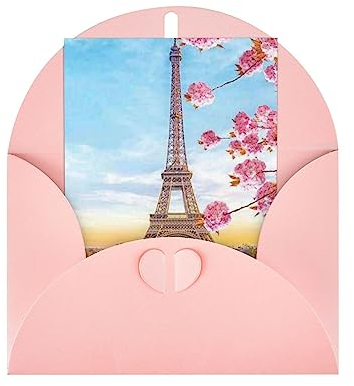 Paris Eiffelturm mit Blumen bedruckte Grußkarte Glückwunschkarte Geburtstagskarte mit Umschlägen – 10,2 x 15,2 cm, Dankeskarten-Set, Rosa