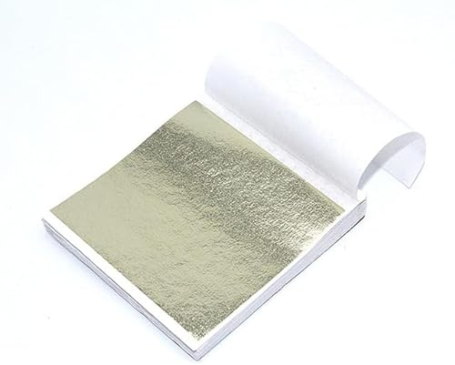 QIUMING 100 Stück Blatt Imitation Gold Silber Folie Papier Blattvergoldung 9 cm Einzeln verpackt Nachahmung DIY Handwerk Nail Art Schmuckherstellung