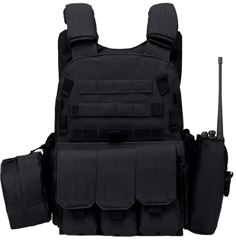 Taktisk väst 1000D Oxford Justerbar Väst med Väska Traning Skydd Säkerhetsväst för Jakt Vandring, svart, L
