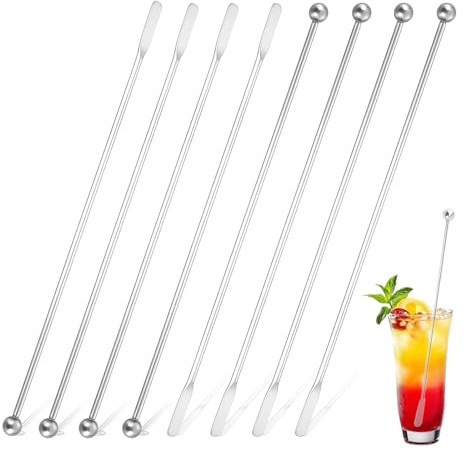 Agitadores Enfriamiento Stick, Cóctel Bebida Swizzle Stick, Agitadores de Cócteles de Acero Inoxidable, 8 Varillas de Metal para Cócteles, Agitadores de Bebidas de Café, para Bares, Cafés, 19,3 cm