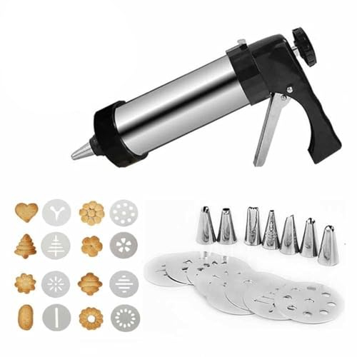 Seringue à PâTisserie en Acier Inoxydable Stainless Steel Cookie Press Kit for DIY Biscuit Cookie Making and Cake Icing Decorating Presse à PâTisserie
