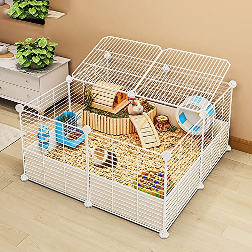 Små djurburar, marsvinsbur Kaninbur Råttbur Liten kattbur Valp Hund Lekhage, sällskapsstaket för valp Kanin Kattunge Hamster Marsvinsköldpadda igelkott (Färg: Vit, Storlek: 72x72x37cm) Warm as ever