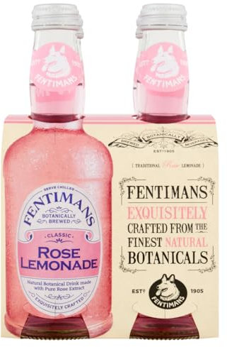 Fentimans Rose Lemonade - Botanically Brewed Lemonade made with Lemon Juice - Exquisitely Crafted & Refreshing Soft Drinks - Gluten-Free and Vegan Friendly Soft Drinks - 4 x 275ml Bottles