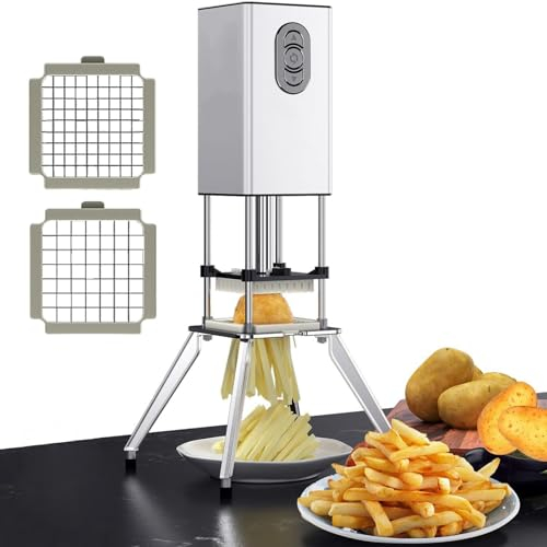 Vertikaler Pommes-Frites-Schneider, elektrischer Pommes-Frites-Schneider aus Edelstahl, gewerblicher und privater Kartoffelschneider, automatischer Kartoffelschneider mit 1/2 und 3/8 Zoll Klinge