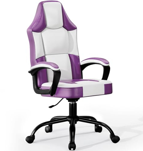 Fruyyzl Silla Gaming Azul, Cadeira Gaming de Cuero PU Transpirable, Silla Gamer Adulto Ajustable en Altura, Silla Ordenador Giratoria Móvil, Gaming Chair Cómoda para Adultos y Niños (Morado)