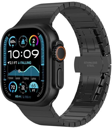 Fullife Kompatibel mit Apple Watch Armband 49mm 46mm 45mm 44mm 42mm(Serie 3 2 1),Metall Edelstahl Ersatzband für iWatch Ultra 3 2 1 Series 11 10 9 8 7 6 SE 5 4 3 2 1,Schwarz