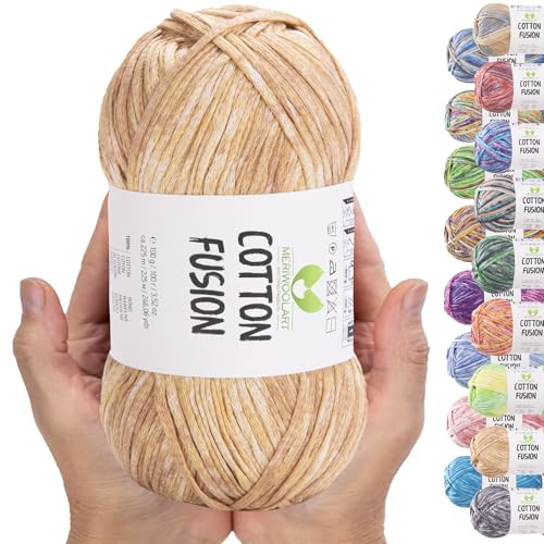 MeriWoolArt® Baumwollgarn - 100% Baumwolle garn, Multicolor Textile Garn, DK & Super Light, 100g Knäuel, Ideal zum Stricken, Häkeln & Sommeraccessoires