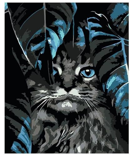 Yoonqun Chat feuillu Peinture par Numéro pour Adulte,avec Cadre Kit de Peinture à l'huile sur Toile Bricolage pour Débutants,avec Pinceaux et Pigment Acrylique pour Maison Décoration 60x75cm