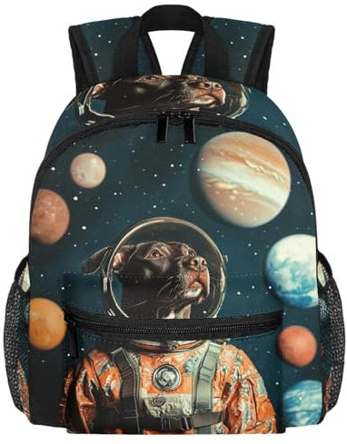 Niedlicher Kleinkind-Rucksack – Hunde-Weltraumplaneten, einfache moderne Kindertasche für Vorschule, Schule, Mädchen und kleine Kinder, multi, 25.4x10x30 CM/10x4x12 in