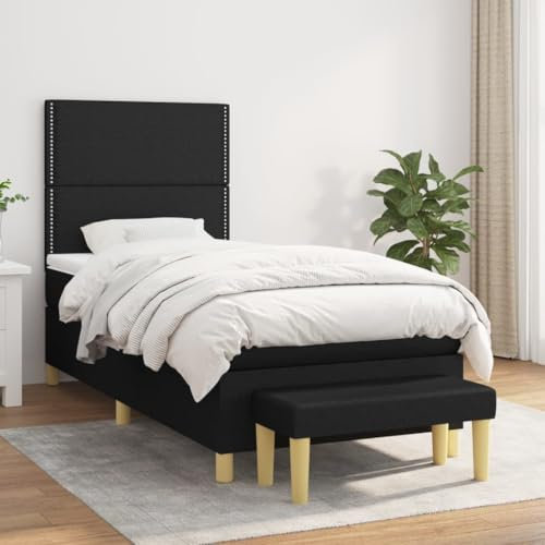 OHOOWOO Boxspringbett mit Matratze Schwarz 100x200 cm Stoff,Boxspringbett für erholsamen Schlaf – Verstellbares Kopfteil, Taschenfederkernmatratze, Hautfreundliche Auflage