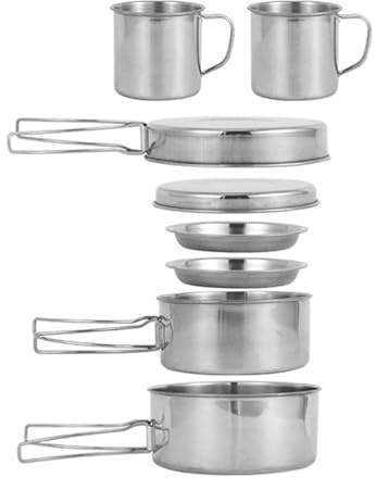 8-teiliges Campinggeschirr - Hergestellt aus Edelstahl, Töpfe aus Edelstahl | 8-teiliges Edelstahl-Kochgeschirr-Set im Freien Campinggeschirr Schüssel-Set