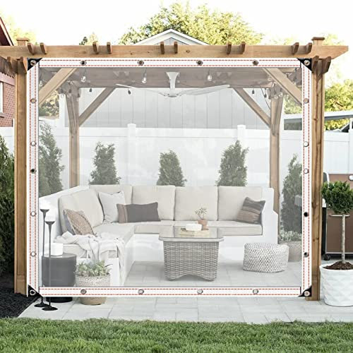 Wasserdichte transparente Kunststoffplane mit Ösen für Outdoor-Pavillons, Balkon, Pergola, transparent, 2 x 3 m, wetterfeste Vorhänge für Terrasse und Seitenteile