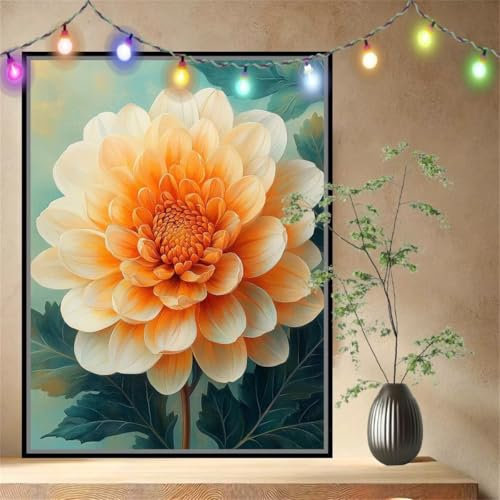Malen nach Zahlen Erwachsene Landschaft Chrysantheme,Paint by Numbers Knitterfreie Leinwand Kit für Anfänger,DIY Basteln Acrylfarbe Handgemalt Ölgemälde Kit für Wand Dekoration (50x70cm) 54N-1054