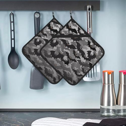 Halloween Bats Grey Pot Holders Set of 2 Thick Heat Resistant Large Coaster for Kitchen Hot Pads with Pockets Oven Mitts Non Slip Potholders for Cooking Baking 8 X 8 Inches