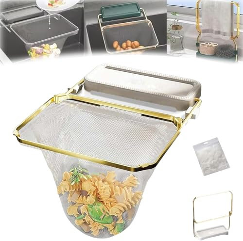 Kanggoulu - Filtro per lavello, in rete, con ventosa, con 100 sacchetti a rete filtranti, pieghevole, girevole, colore: bianco