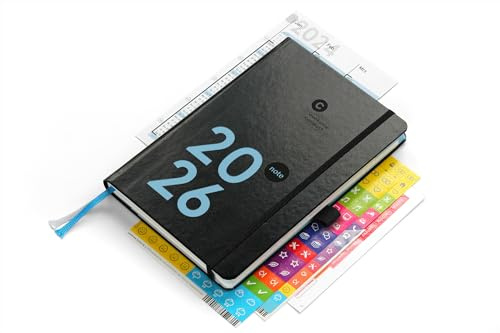 weekview compact note – der clevere Wochenplaner! Personal Organizer mit großem Notizteil A6+ Leseband, Sticker, Tafelkalender, Froschtasche, Stiftschlaufe, Register (Plus, Black 2026)