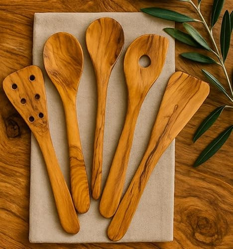 Set de 5 Ustensiles de Cuisine en Bois d’Olivier