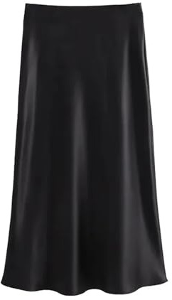 ZRHWSPD Gonna Raso Gonna in Raso da Donna, Gonna Lunga, Midi Nera Primaverile ed Estiva, Elegante in Ufficio(Black,S)