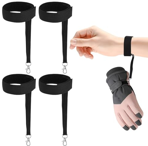 Guantes deportivos de invierno (4 unidades) con correa elástica en la muñeca, accesorios para snowboard para hombre, correas de seguridad con llaveros para montañismo, snowboard y actividades al