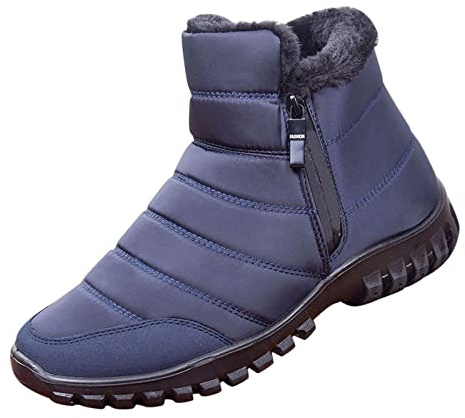 Generisch Winter Boots Men's Lined and Waterproof Snow Boots Non-Slip Winter Boots Soft Fluffy Slip On Boots Thick Sole Barefoot Shoes Winter Warm Boots with Zip, blue, 11 UK