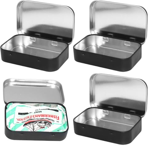 Xelmorant 4 Pcs Tin Containers — 9.5X6cm Metal Rectangular Small Tin, Rectangular Hinged Tins Box Containers Portable Mini Storage Box Home Organizer for Small Items Key Candy