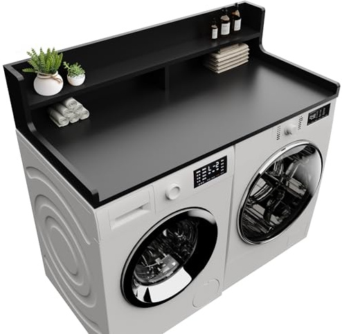 FZGhome 2-Tier Washer Dryer Countertop 54 x 27.55 Washer Dryer Topper for Laundry Room Organization, Large Countertop Cover with Non-Slip Pad Black