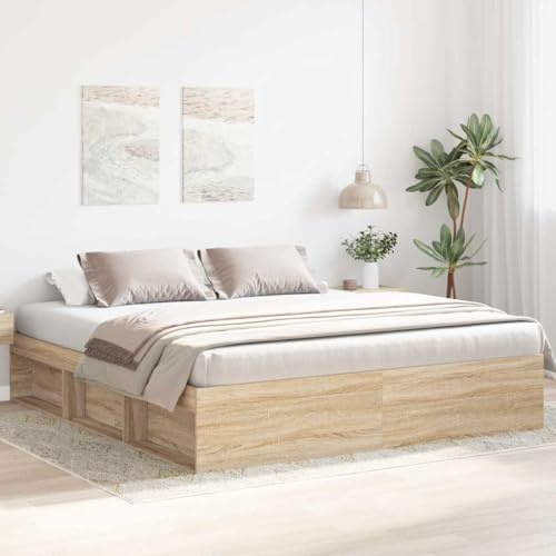 IKAYAA Rete Letto Matrimoniale 180x200 Struttura Letto a Doghe in Legno Giroletto Matrimoniale con Rete a Doghe-Rovere sonoma-180 x 200 cm