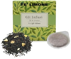 Caffè Vulcanus Gli Infusi Tè Nero al Limone, 50 Cialde in Carta Filtro ESE 44, Infuso Naturale in Foglia, Confezione da 5 Buste Sigillate