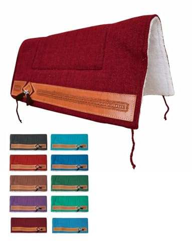 NETPROSHOP Western Pad Sattelunterlage mit weichem Webfell und Lederverzierung Full, Farbe:Bordeaux