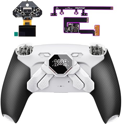 eXtremeRate SPARK Back Paddles Kit for PS5 Controller BDM-030 040 050 060 Models,OLED Display + Clicky Trigger Stops + Rubberized Grips Remappable 4 Back Buttons Set for PS5 Controller - White & Black
