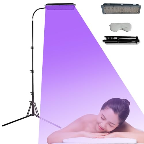 Solarium pour Maison,Lampe de Bronzage, 390NM et 395NM | 90 LED, 5 Niveaux Luminosité, 3 Modes,Hauteur Réglable,Lumière Bronzante avec Lunettes Protection pour Corps et Visage