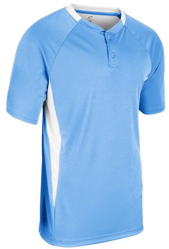 CHAMPRO Men's Clean Up 2-Button Baseball/Softball Jersey Light Blue, White