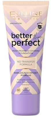 Eveline Cosmetics Better Than Perfect Foundation - Leicht, Feuchtigkeitsspendend & Strahlendes Finish mit Hyaluronsäure & Pflanzenkollagen, 12-Stunden Halt, Vegan
