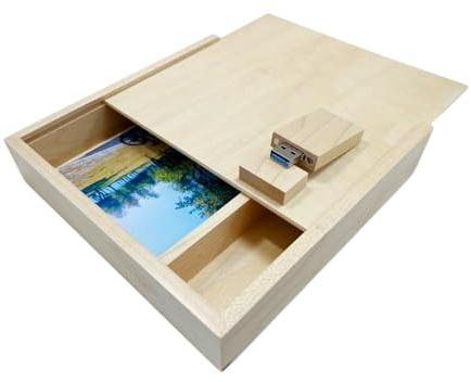 UFARID Nuez Madera Álbum de Fotos Caja Unidad Flash USB 16GB 32GB 64GB Memoria USB de Madera Fotografía Dispositivo de Almacenamiento de Bodas USB3.0 Memory Stick Personalizable (32GB, Natural Wood)
