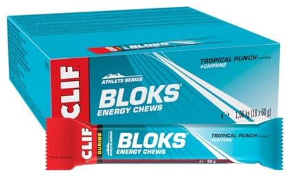 CLIF BLOKS Energy Chews | Tropical Punch | Plant Based | Quick Energy for Cycling and Running | Workout Snack | 18 x 60 g